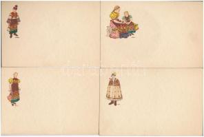 Détári György: Magyar népviseletek - 10 db régi képeslap tokban / 10 pre-1945 postcards in case: Hun...