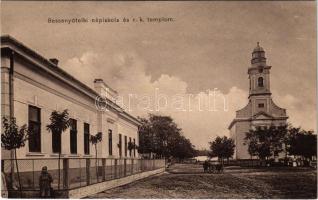 Besenyőtelek, Bessenyőtelek; iskola és római katolikus templom. Baross nyomda kiadása