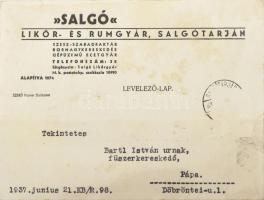 1937 ,,Salgó" Likőr és Rumgyár, Salgótarján Üzleti Levelező-lap