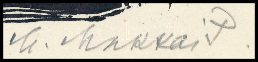 M. Makkai Piroska (1910-1998): Malomkerék (cím nélkül). Fametszet, papír, jelzett. 7x10 cm