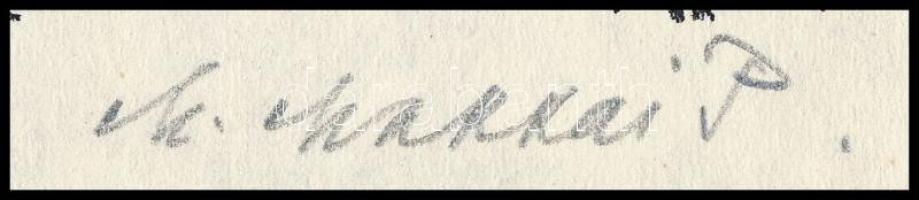 M. Makkai Piroska (1910-1998): Utcarészlet (cím nélkül). Fametszet, papír, jelzett. 8,5x12,5 cm