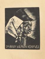 M. Makkai Piroska (1910-1998): Dr. Arady Kálmán könyvei. Fametszet, papír, jelzés nélkül, hátoldalán feliratozott. 8x6,5 cm