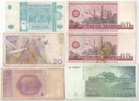 5db külföldi bankjegy, közte Moldova 1995. 5L + NDK 1971. 50M (2x), Észtország 2007. 25K T:F
5pcs o...