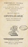 Wenceslai Trnka de Kržowitz,: Historia ophthalmiae omnis aevi observata medica continens. Vindobonae, 1783. Prostat apud Rud. Graefferumi, 8 sztl levl + 592 p. + 16 sztl lev. Korabeli, aranyozott félvászon kötésben Jó állapotban. A szemészet történetéről szóló könyv. Book of the History oif ophthalmology