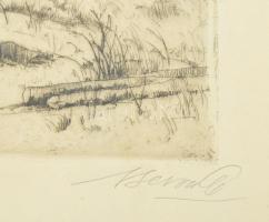 Beron Gyula (1885-1971): Pihenő. Rézkarc, papír, jelzett, 29×37 cm, üvegezett fakeretben