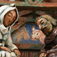 Varga Mátyás (1910-2002): A Szent Pár a kis Jézussal. Színes mázakkal festett plasztikus fali kerámi...