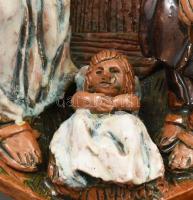 Varga Mátyás (1910-2002): A Szent Pár a kis Jézussal. Színes mázakkal festett plasztikus fali kerámi...