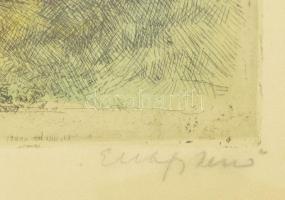 Elekfy Jenő (1895-1968): Halászok. Színezett rézkarc, papír, jelzett, üvegezett fakeretben, 29×38 cm