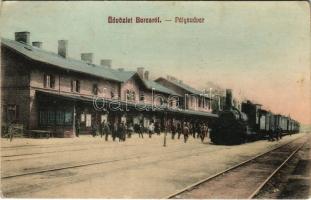 1911 Barcs, pályaudvar, vasútállomás, gőzmozdony, vonat (EK)