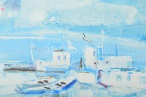 Olvashatatlan jelzéssel: Hajók. Vegyes technika, papír. Üvegezett fakeretben, 23×32,5 cm