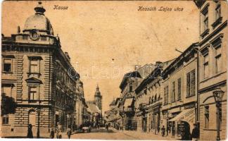 1931 Kassa, Kosice; Kossuth Lajos utca, Bradovka Gyula üzlete. Vasúti levelezőlapárusítás 46. sz. 1918. / street view, shops (lyuk / pinhole)