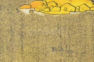 Olvashatatlan jelzéssel: Vízparti városka. Vegyes technika, papír. Üvegezett fakeretben, 18×28 cm