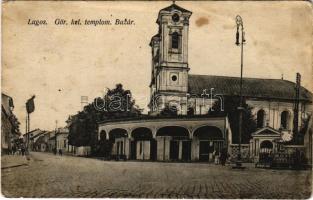 1916 Lugos, Lugoj; Görögkeleti (ortodox) templom, bazár, üzletek / Orthodox church, bazaar, shops (ázott / wet damage)