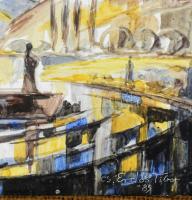 Cs. Erdős Tibor (1914- 2015): Bibliai jelenet, 1985. Akvarell, kerámia, jelzett. Fakeretben. 15x15 c...