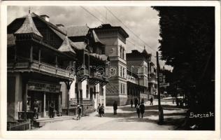 Borszék, Borsec; utca, Szabó Józsefné üzlete, Szabó József falatozója és italboltja, Remény szálloda és étterem, nyaraló / street view, shops, hotel, restaurant, villa. photo