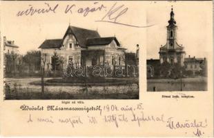 1904 Máramarossziget, Sighet, Sighetu Marmatiei; Sugár úti villa, Római katolikus templom. Kaufmann Ábrahám kiadása / villa and church