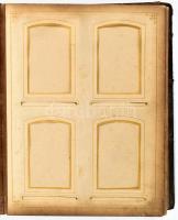 Antik fényképalbum, dekoratív historizáló félvászon kötésben, sérült borítóval és kötéssel, foltos a...