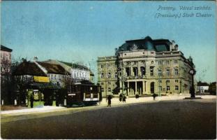 Pozsony, Pressburg, Bratislava; Városi színház, villamos / theatre, tram