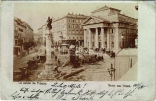 1901 Trieste, Trieszt; Palazzo della Borsa, Statua di Leopoldo I D'Asburgo / palace of the stock exchange, monument. photo (EK)