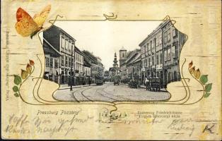 Pozsony Frigyes street with tram and automobile litho