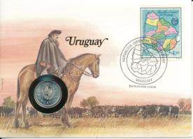 Uruguay 1980. 1P Cu-Ni felbélyegzett borítékban, bélyegzéssel, német nyelvű leírással T:UNC  Uruguay 1980. 1 Nuevo Peso Cu-Ni in envelope with stamp, cancellation, and a prospectus in german C:UNC