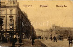 1907 Budapest VI. Teréz körút és Podmaniczky utca sarka, villamosok, Nyugati pályaudvar (EK)