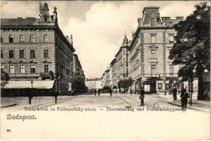 1908 Budapest VI. Teréz körút és Podmaniczky utca sarka, M. Kir. Dohány Tőzsde, Szemere, Stancsu József kávéháza, Hotel Propeller szálloda reklámja