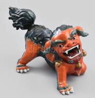 Kínai fo kutya mázas porcelán szobor, Jelzett, javított farok / Chinese Pho dog restored 26 cm