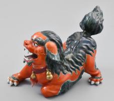 Kínai fo kutya mázas porcelán szobor, Jelzett, javított farok / Chinese Pho dog restored 26 cm