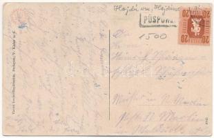 Püspökladány, utca részlet a Rákóczi szállodával, Szűcs László üzlete. Vasúti levelezőlapárusítás (E...