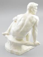 Pimdtner jelzésseel Ülő férfi akt. Fehér mázas, jelzett, kis mázhibákkal m: 28 cm