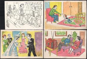 Szegő Gizi (1902-1985): Ludas Matyiban megjelent grafikák, karikatúrák vázlatai. 15 db. Vegyes techn...