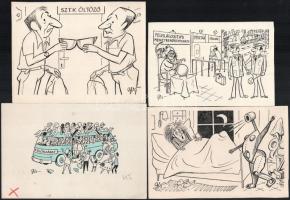 Szegő Gizi (1902-1985): Ludas Matyiban megjelent grafikák, karikatúrák vázlatai. 15 db. Vegyes techn...