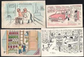 Szegő Gizi (1902-1985): Ludas Matyiban megjelent grafikák, karikatúrák vázlatai. 15 db. Vegyes techn...