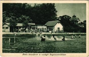 1939 Szigetszentmiklós, Attila strandfürdő és vendéglő, fürdőzők. Oláh Márk kiadása (EK)