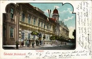 1901 Miskolc, Városház tér magyar zászlóval. Ferenczi B. kiadása (Rb)