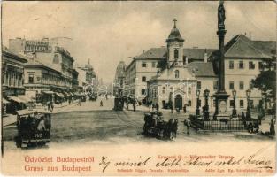 1898 (Vorläufer) Budapest VIII. Kerepesi út (Rákóczi út), Rókus kórház, lóvasút, Heller M. üzlete reklámja. Schmidt Edgar 1830. (EB)