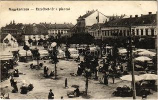 1916 Nagykanizsa, Erzsébet tér a piaccal, üzletek (EK)