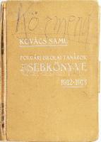 1912 Polgári iskolai tanárok zsebkönyve az 1912-13. iskolai évre. Szerk.: Kovács Samu. Tizenkettődik évfolyam. Szeged, Bartos Lipót könyvkiadóhivatala, 273+(3) p. A tanároknak szóló tudnivalókkal, hirdetésekkel. Kiadói egészvászon-kötés, sérült borítóval, bejegyzésekkel.