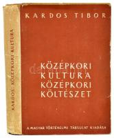 Kardos Tibor: Középkori kultúra, középkori költészet. A magyar irodalom keletkezése. A Magyar Történelmi Társulat Könyvei VII. (Bp., 1941), Magyar Történelmi Társulat, 290 p. Kiadói félvászon-kötés, kissé sérült kiadói papír védőborítóban, intézményi bélyegzőkkel.