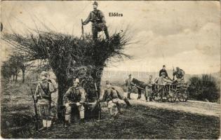 1915 Előőrs / WWI Austro-Hungarian K.u.K. military, outpost + "Vöröskereszt Egylet Betegnyugvóállomása Budapest" (fa)