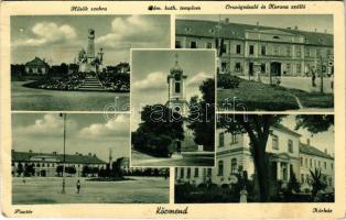 1941 Körmend, Piac tér, hősök szobra, római katolikus templom, Országzászló és Korona szálló, kórház + &quot; VASSZENTMIHÁLY POSTAI ÜGYN. (EB)