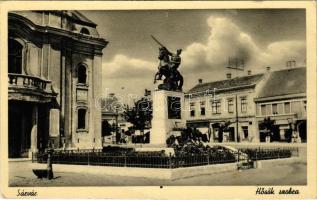 1941 Sárvár, Kossuth tér, Hősök szobra, üzletek