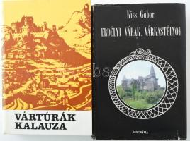 Kiss Gábor: Erdélyi várak, várkastélyok. Bp., 1987, Panoráma. Fekete-fehér képekkel illusztrálva. Kiadói egészvászon-kötés, kissé sérült kiadói papír védőborítóban. + Csorba Csaba - Marosi Endre - Firon András: Vártúrák kalauza III. Vártúrák Csehszlovákiában és Romániában. Bp., 1983, Sport. Kiadói kartonált papírkötés, a borítón apró sérüléssel.