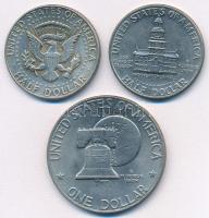 Amerikai Egyesült Államok 1968D 1/2$ Ag "Kennedy" + 1976. 1/2$ Cu-Ni + 1$ Cu-Ni "A fü...
