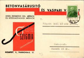 1939 Betonvasárusító és Vasipari Vállalat - Stern Zsigmond okl. mérnök és közgazdasági mérnök reklámlapja: Szigma csavartacél (EK)