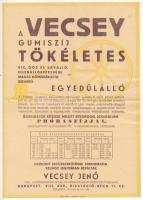 1933 A Vecsey gumiszíj tökéletes. Vecsey Jenő okl. gépészmérnök ipari és kereskedelmi részvénytársaság A4-esre kinyitható reklámlapja