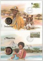 5xklf érmés boríték tétel, mind német nyelvű tájékoztatóval, benne: Belize, Jordánia, Grenada, Szváz...