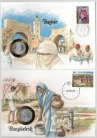 5xklf érmés boríték tétel, mind német nyelvű tájékoztatóval, benne: Libanon, Venezuela, Malajzia, Tu...