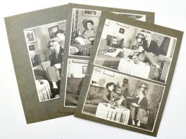 Régi lakásbelső, bútorok, rádió, 5 db fotó kartonlapokra ragasztva, 9×13,5 cm